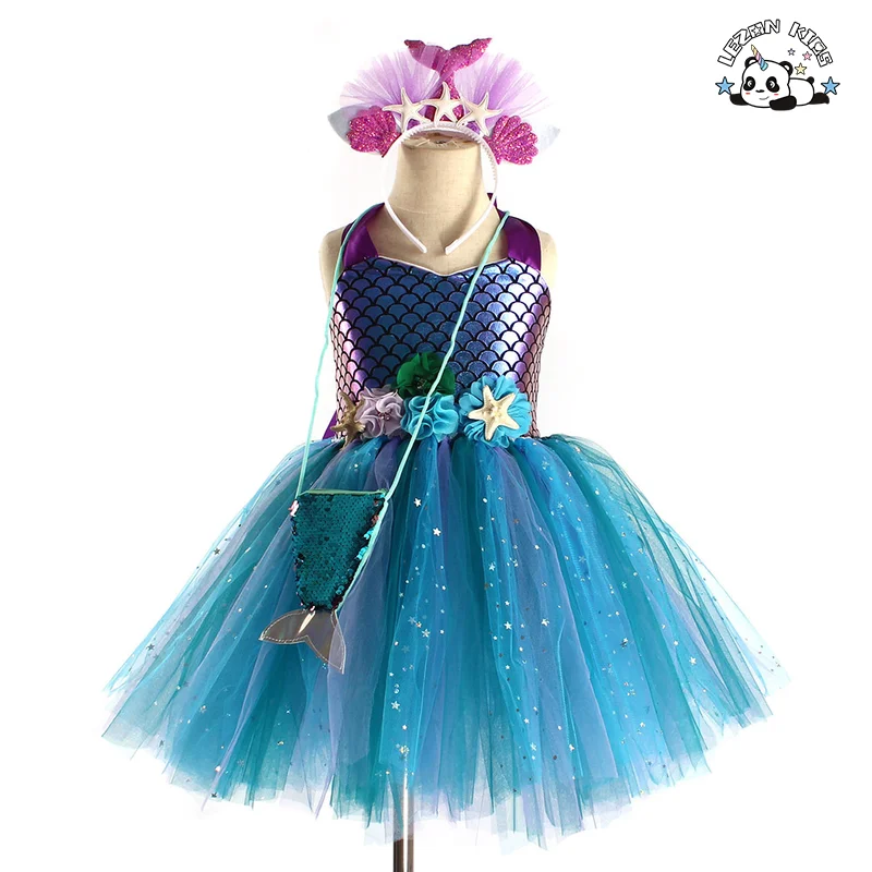 Vestidos Personalizados de Última Geração para Meninas de 2 a 14 Anos, Roupas de Aniversário, Sereia, Crianças, Flor, Tule, Vestidos de Festa para Meninas