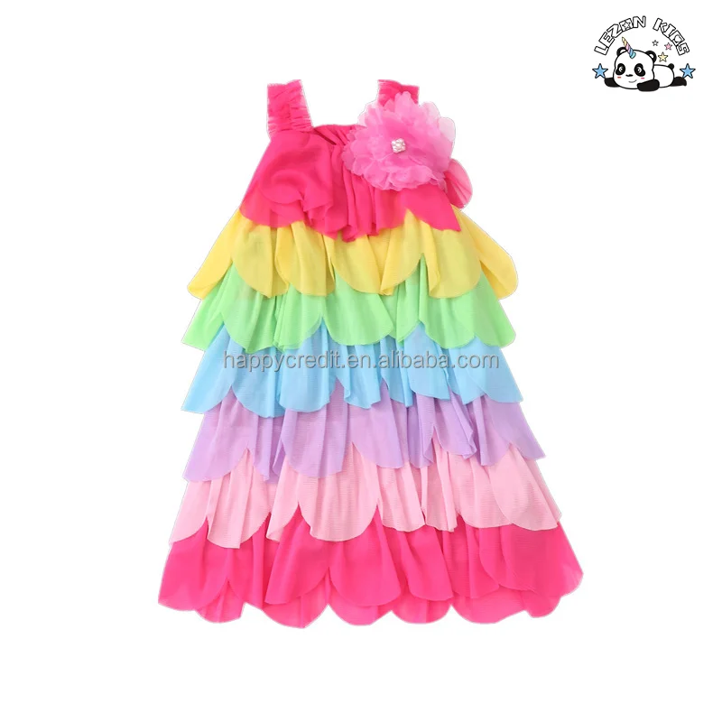 Customizable New Arrival Beach Vacation Sleeveless Colorful Pleated Girls Tulle Dresses for Summer