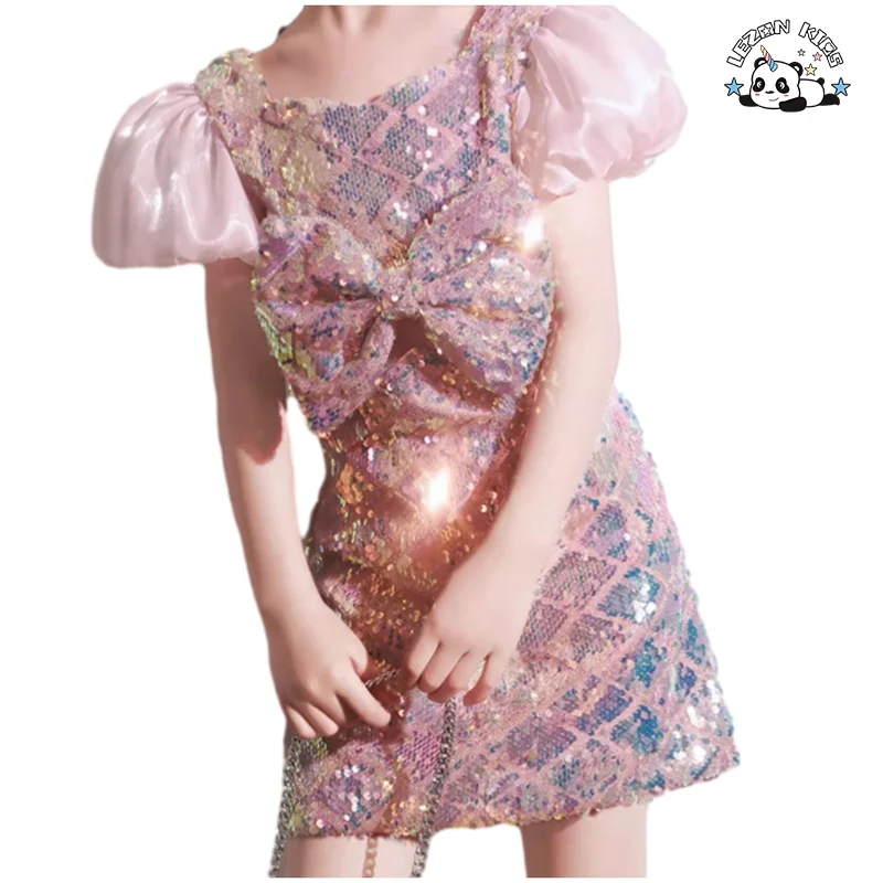 Customizable New Arrival Children's Summer Sequin Party Dress High End Puff Sleeves Girls Dress - Product Image