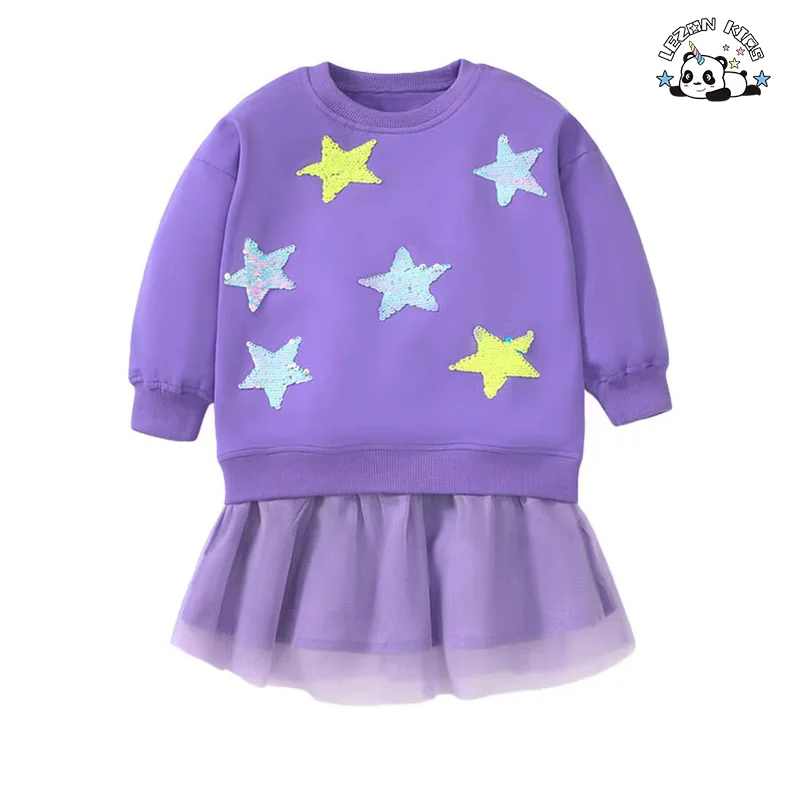 Vestido Longo de Tule Personalizável para Crianças com Mangas Longas Roxo para Meninas