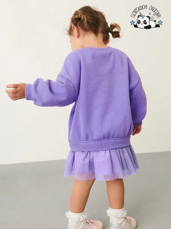 Vestido Longo de Tule Personalizável para Crianças com Mangas Longas Roxo para Meninas - Product Image