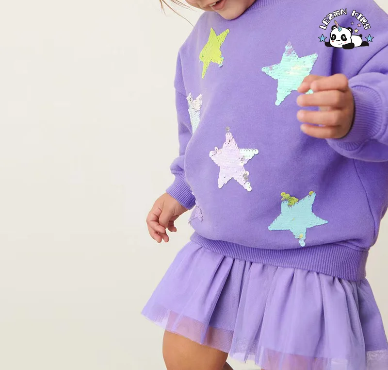 Vestido Longo de Tule Personalizável para Crianças com Mangas Longas Roxo para Meninas - Product Image