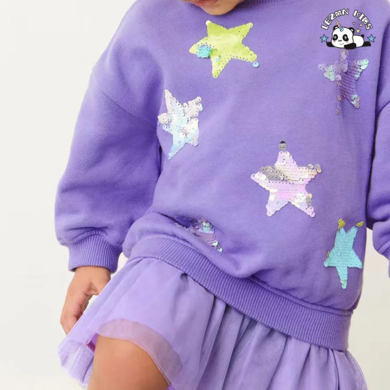 Vestido Longo de Tule Personalizável para Crianças com Mangas Longas Roxo para Meninas - Product Image