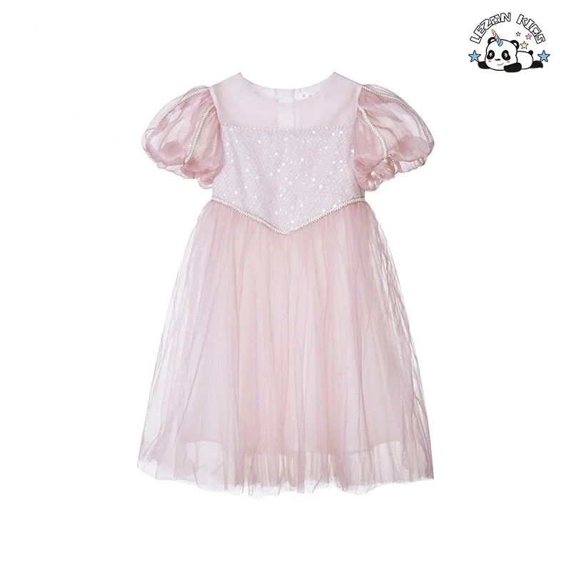 Vestido de tule e lantejoulas personalizável para meninas com mangas bufantes - Novo modelo