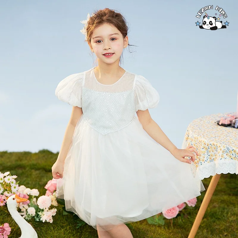 Vestido de tule e lantejoulas personalizável para meninas com mangas bufantes - Novo modelo - Product Image