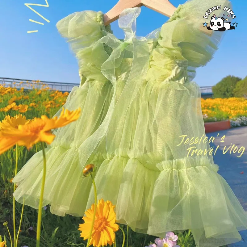 Customizable New Arrival Girls Dress Summer Flower Stylish Mesh Princess Dress for Sweet Little Girl