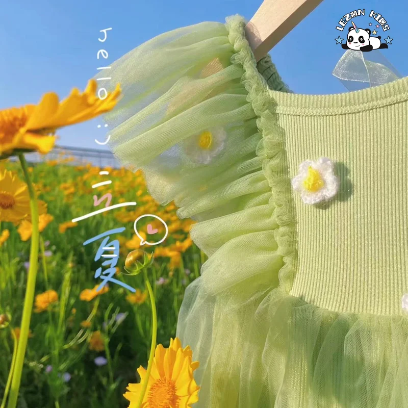 Customizable New Arrival Girls Dress Summer Flower Stylish Mesh Princess Dress for Sweet Little Girl - Product Image