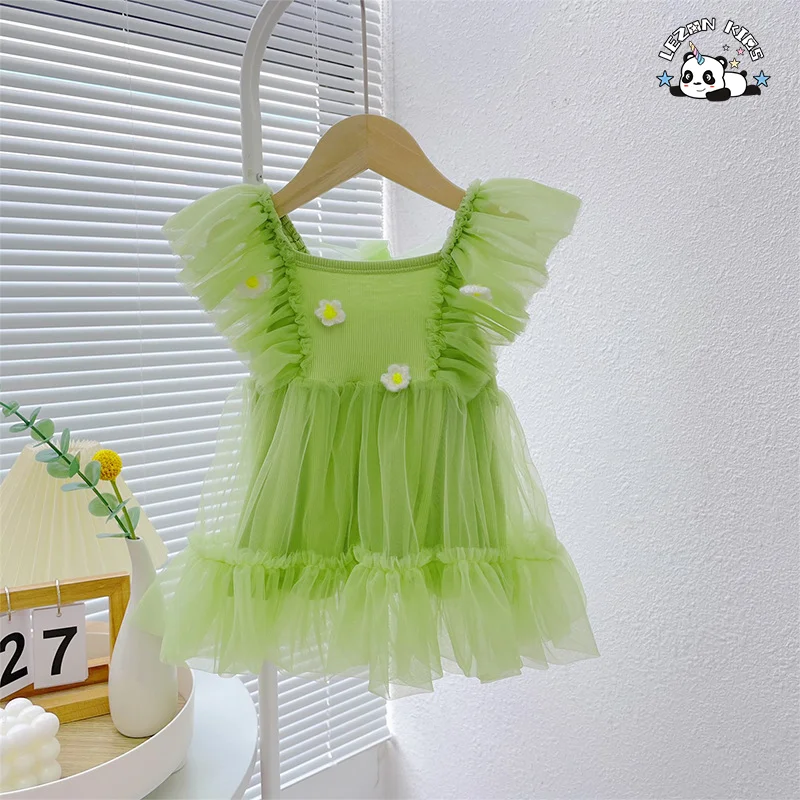 Customizable New Arrival Girls Dress Summer Flower Stylish Mesh Princess Dress for Sweet Little Girl - Product Image