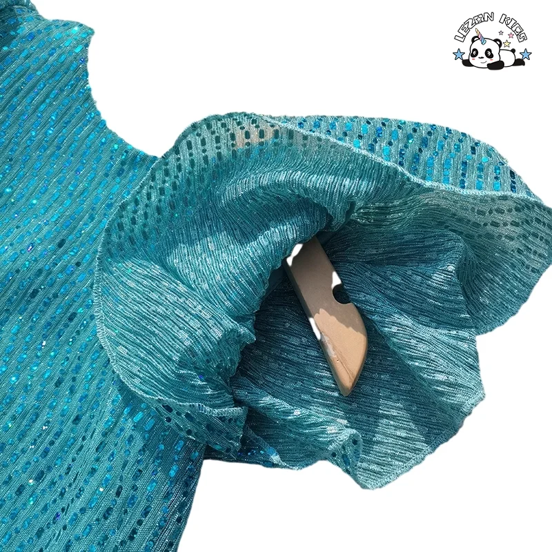 Customizable New Arrival Girls Summer Ruffle Sleeve Sequin Birthday Party Kids Dress - Product Image