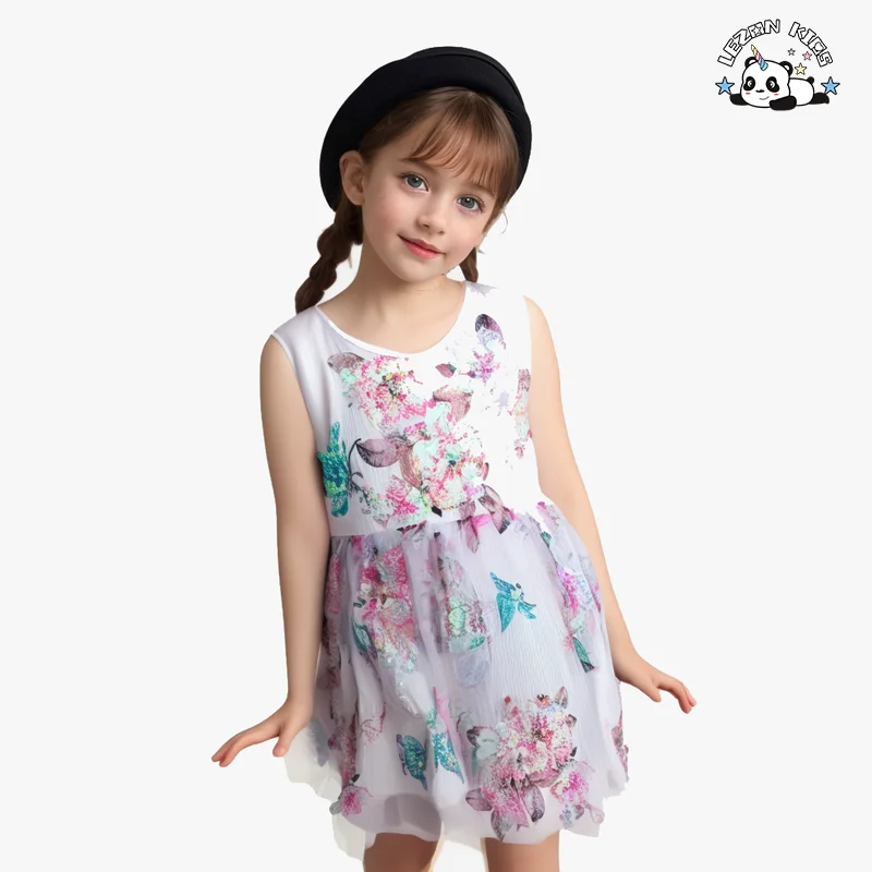 Vestido Princesa Floral de Tule Inchado Personalizável para Aniversário de Meninas com Lantejoulas para Verão - Product Image