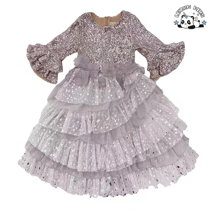 Customizable New Fashion Fancy Sequined Girl Dress Princess Cake Girl Dress Flower Tulle Girl Dress
