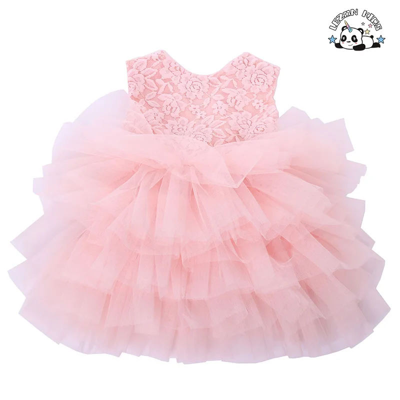 Customizable New Fashion Mesh Lace Belt Sleeveless Girls Summer Dress Kids Princess Dress Party Dresses - Product Image