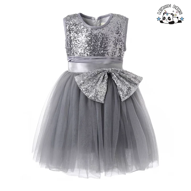 Vestidos Customizáveis para Meninas com Lantejoulas Brilhantes e Laço Grande Tutu para Crianças de 2 a 14 Anos