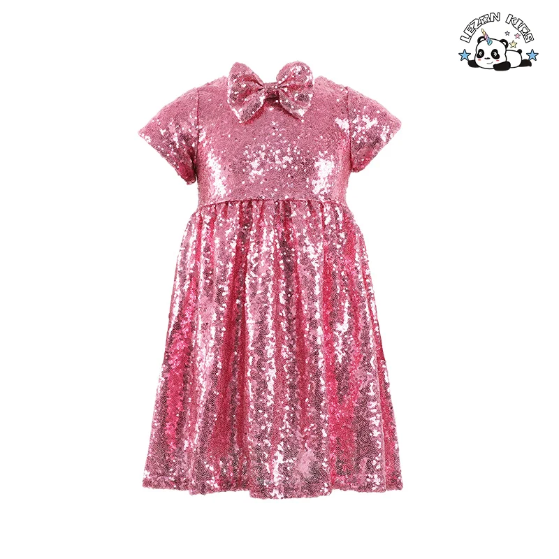 Customizable New Summer 2-12T Girls Dress Bling Kids Children Fashion Clothes Sequins Dress