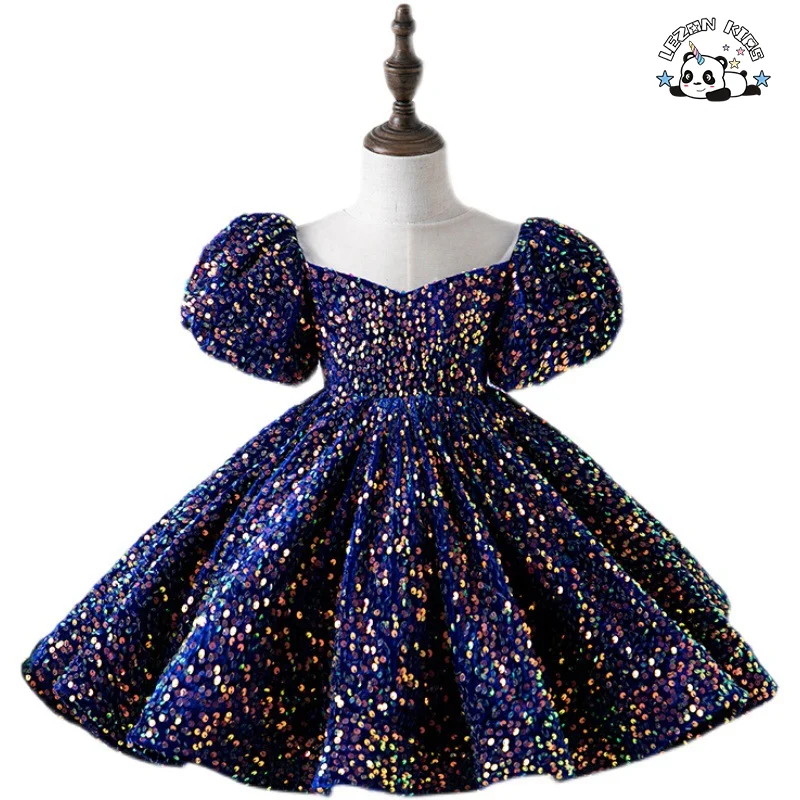 Customizable Pink Princess Pattern Girl Dress Puff Sleeves Tulle Bow Ruffle Decorations Girl Dress