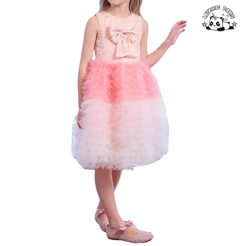 Customizable Princess Latest Design Sleeveless Sequin Dress Beautiful Flower Girls Dress