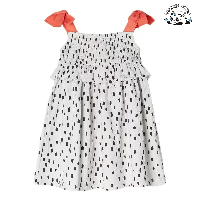 Customizable Product Sweet Orange Spaghetti Strap Dotted Cotton Frocks Kids Girls Dresses for 2-14T
