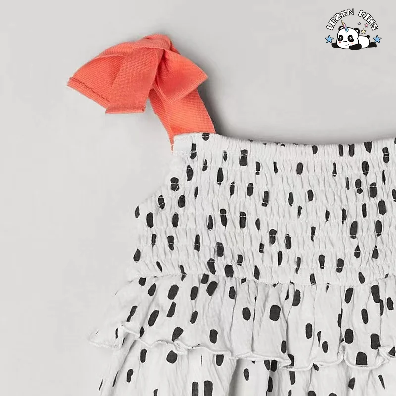 Customizable Product Sweet Orange Spaghetti Strap Dotted Cotton Frocks Kids Girls Dresses for 2-14T - Product Image