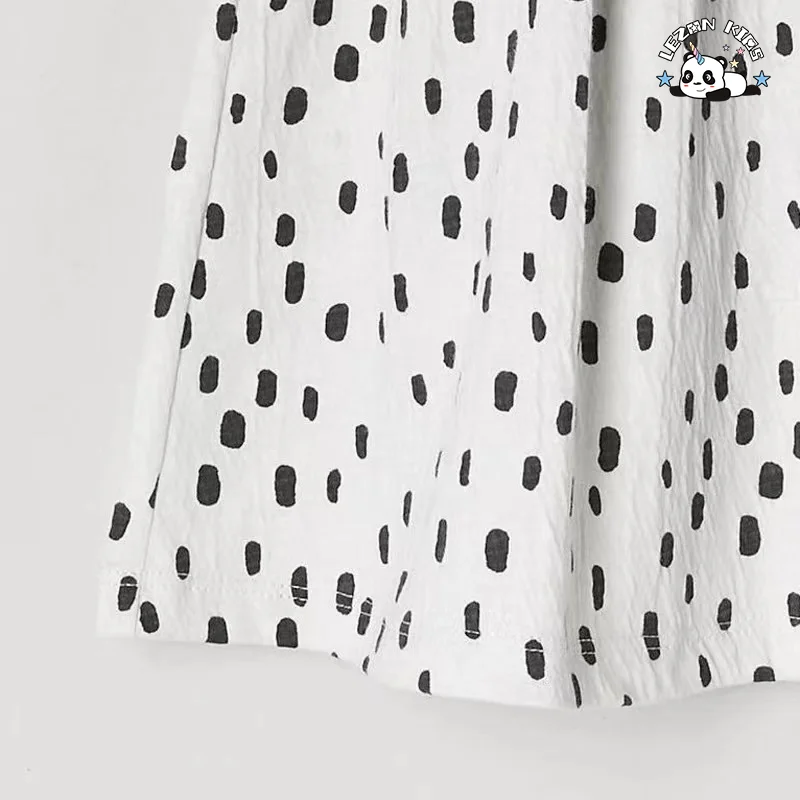 Customizable Product Sweet Orange Spaghetti Strap Dotted Cotton Frocks Kids Girls Dresses for 2-14T - Product Image
