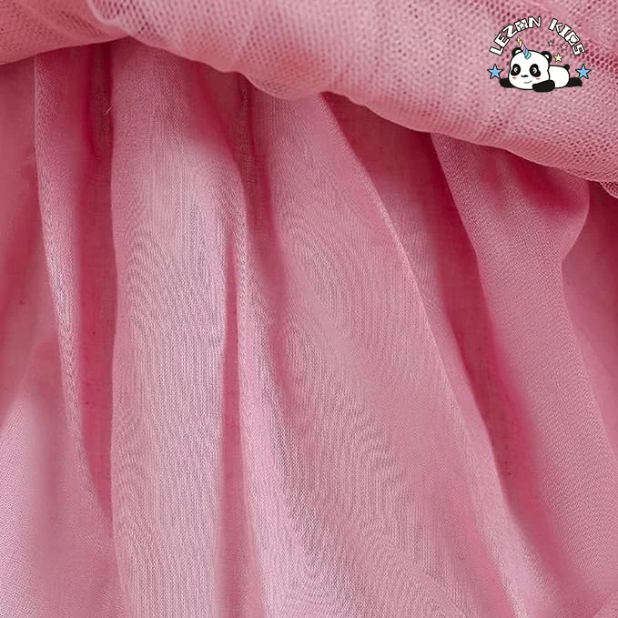 Vestido personalizável com mangas bufantes e camadas de tule com decote em V e renda fofa para meninas de 2 a 14 anos - Product Image