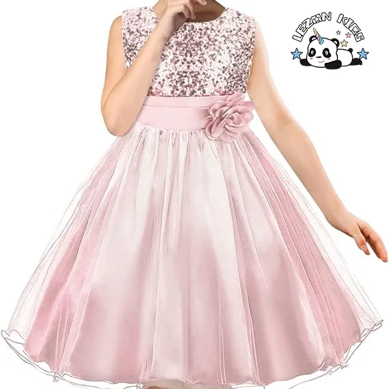 Customizable Sequin Flower  Bridesmaid Ball Gown Wedding Tulle 2-14 Years Girls Party Dress