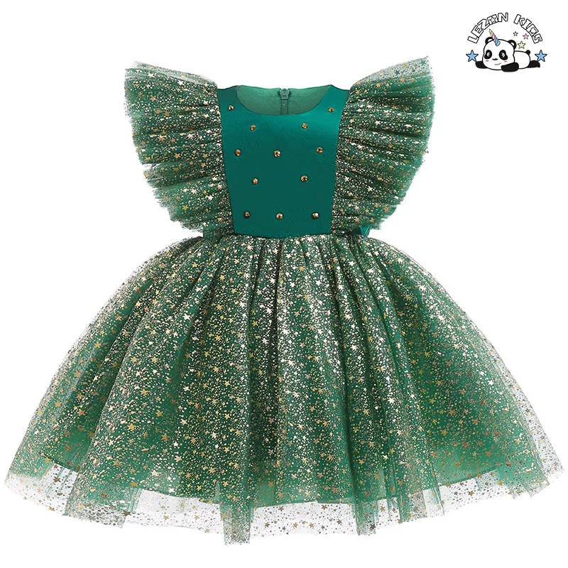 Customizable Sleeveless Gold Foil Printing Summer Girls Party Dress  for 2-14T Years Old Kids Clothing