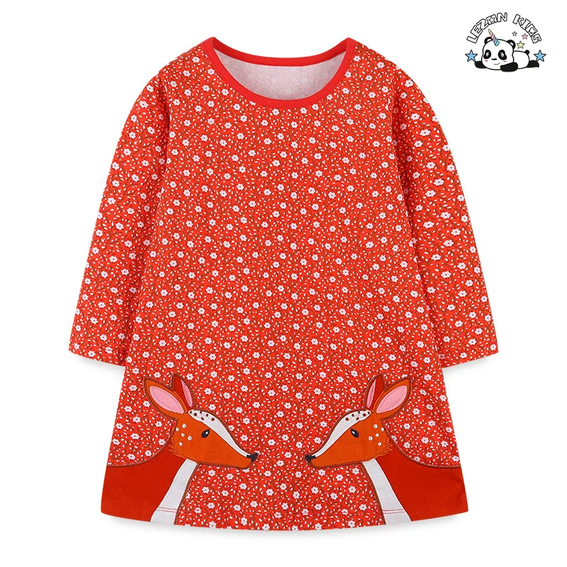 Customizable Spring Autumn Girls Princess Dress Cotton Kids Full Printed Flower Infant Long Sleeve Dress - Product Image