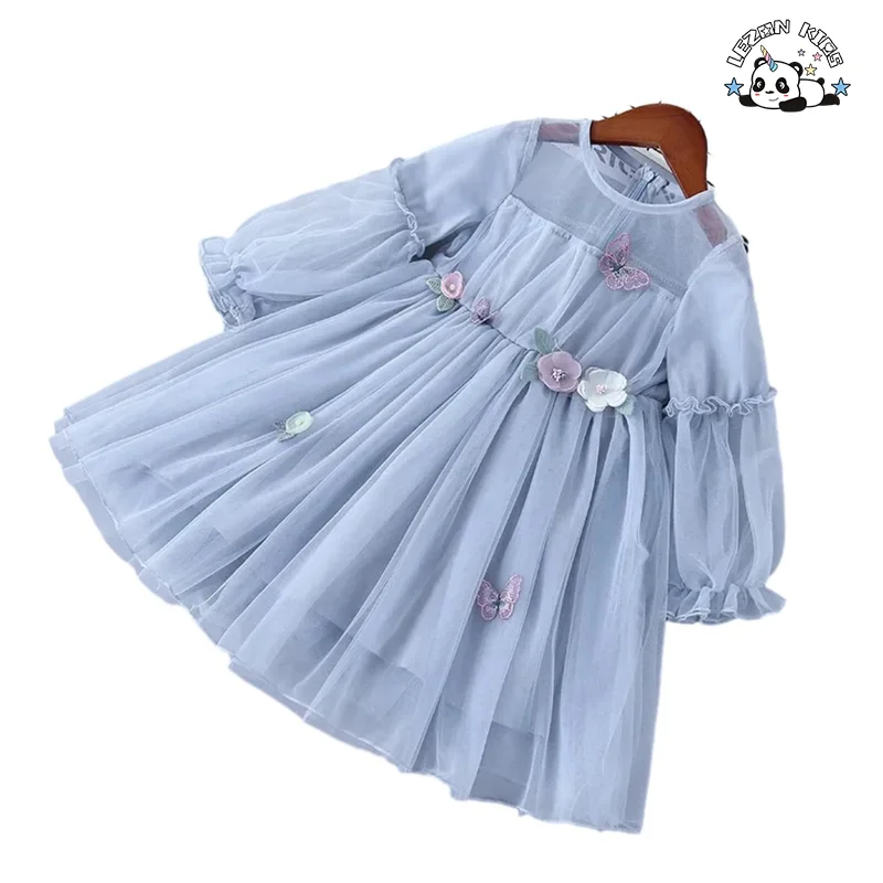 Customizable Spring Children's Tulle Dress Princess Skirt Long-sleeved Skirt Girl Appliques Puffy Dresses