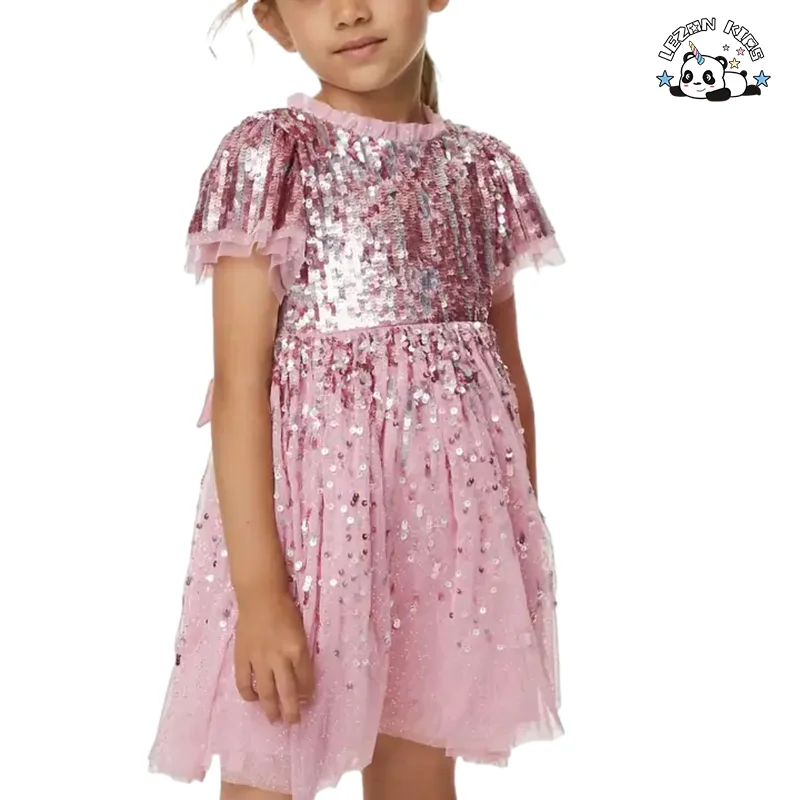 Estilo Personalizável Customização Gradiente Cor Lantejoulas O Pescoço Elegante Pequenas Vestidos de Lantejoulas para Meninas