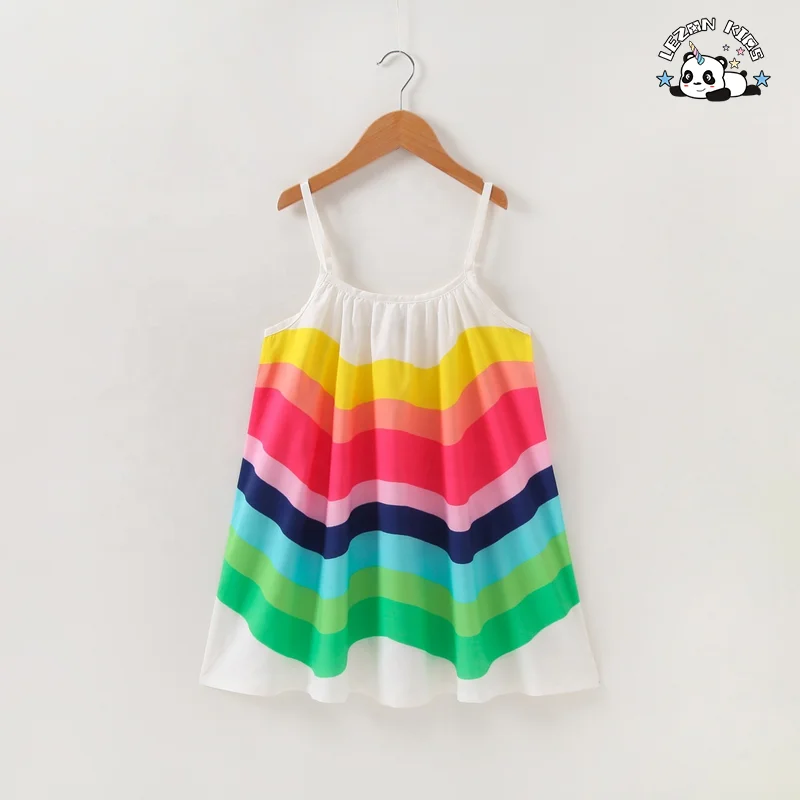 Customizable Summer Chiffon Sleeveless Strap Dress Girls Fashion Rainbow Print Princess Dress - Product Image