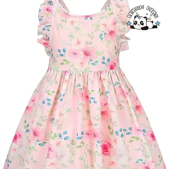 Customizable Summer Floral Sleeveless Cold Shoulder Elegent Party Sundress for Girls - Product Image