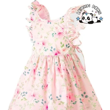 Customizable Summer Floral Sleeveless Cold Shoulder Elegent Party Sundress for Girls - Product Image