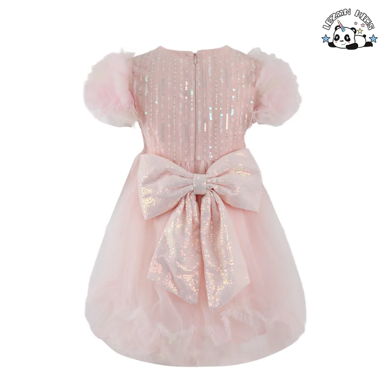 Customizable Summer New Arrival Kids Sequined Mesh Tutu Dress Puff Sleeve Princess Girls Dress for Party - Product Image