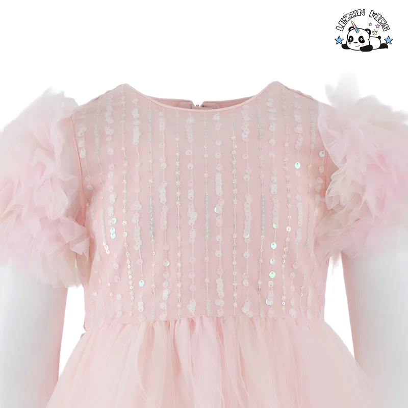 Customizable Summer New Arrival Kids Sequined Mesh Tutu Dress Puff Sleeve Princess Girls Dress for Party - Product Image