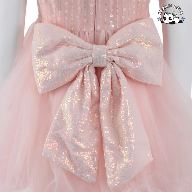 Customizable Summer New Arrival Kids Sequined Mesh Tutu Dress Puff Sleeve Princess Girls Dress for Party - Product Image