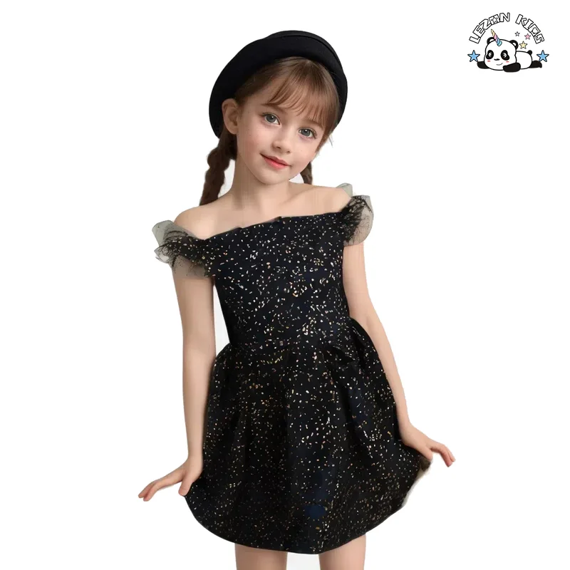 Saia de Princesa de Verão Personalizável para Meninas Geração de Algodão Revestido Estrelas Impressas Vestido de Malha Roupas Infantis