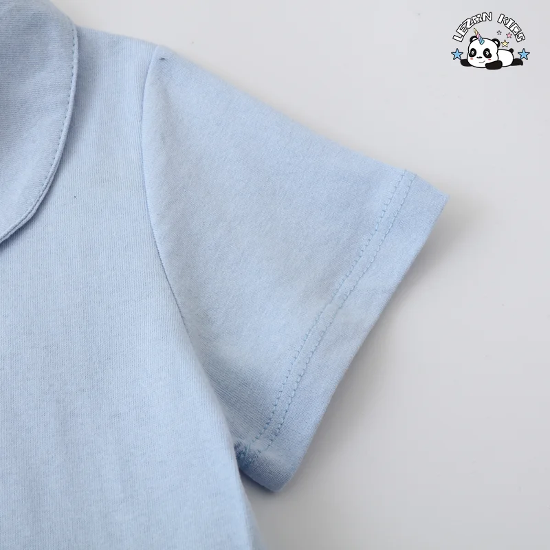 Customizable Summer Short Sleeve Kids Cotton Flower Embroidery Craft Polo Casual Dress - Product Image