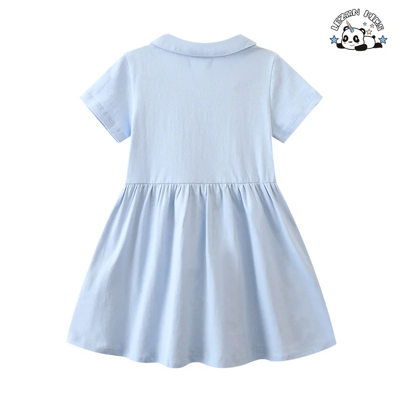 Customizable Summer Short Sleeve Kids Cotton Flower Embroidery Craft Polo Casual Dress - Product Image