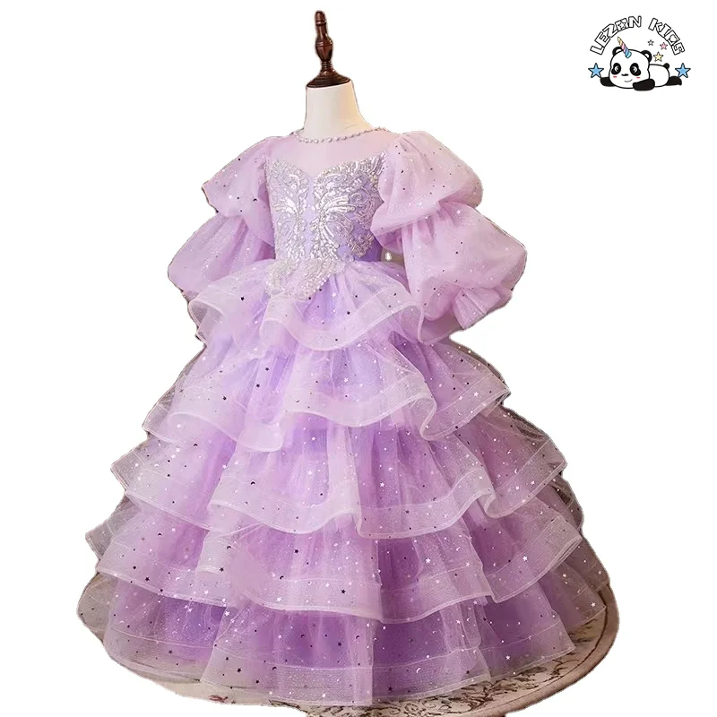 Customizable Wedding Sequin Fairy Frock Puffy Luxury Fancy Birthday Tulle Princess Ball Gown Flower Girls' Dresses for Kids