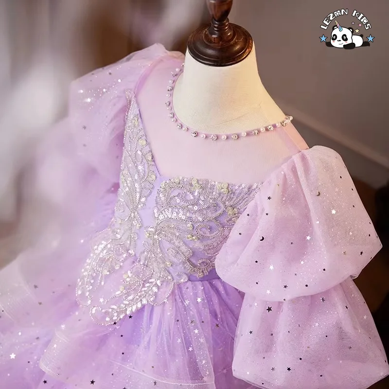 Customizable Wedding Sequin Fairy Frock Puffy Luxury Fancy Birthday Tulle Princess Ball Gown Flower Girls' Dresses for Kids - Product Image