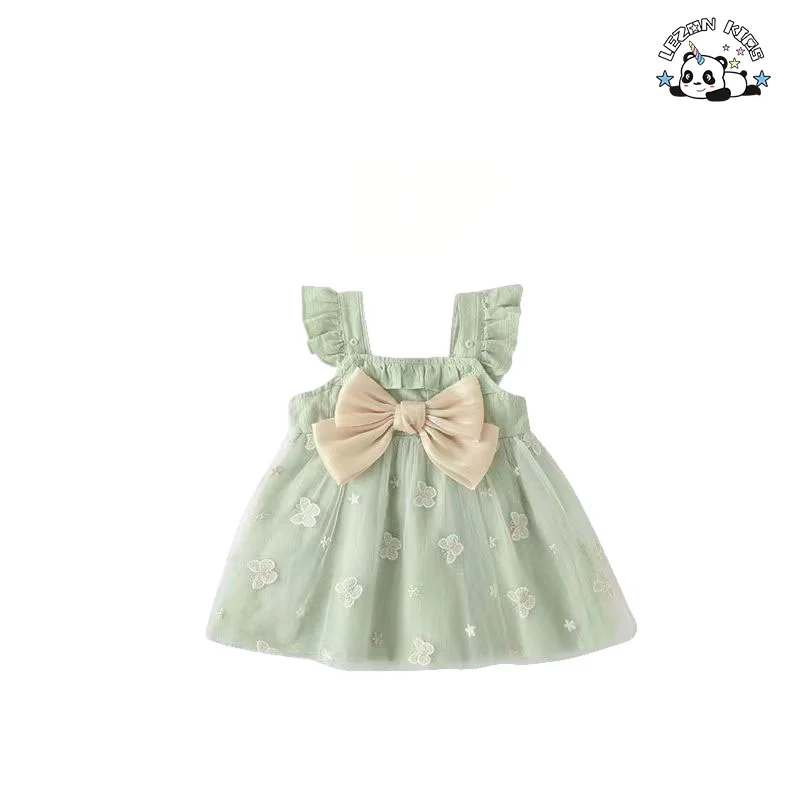 Customizable Wholesale High Quality Cute Flying Sleeve butterfly Pattern Printing Frocks Design Dresses for Kids Girls