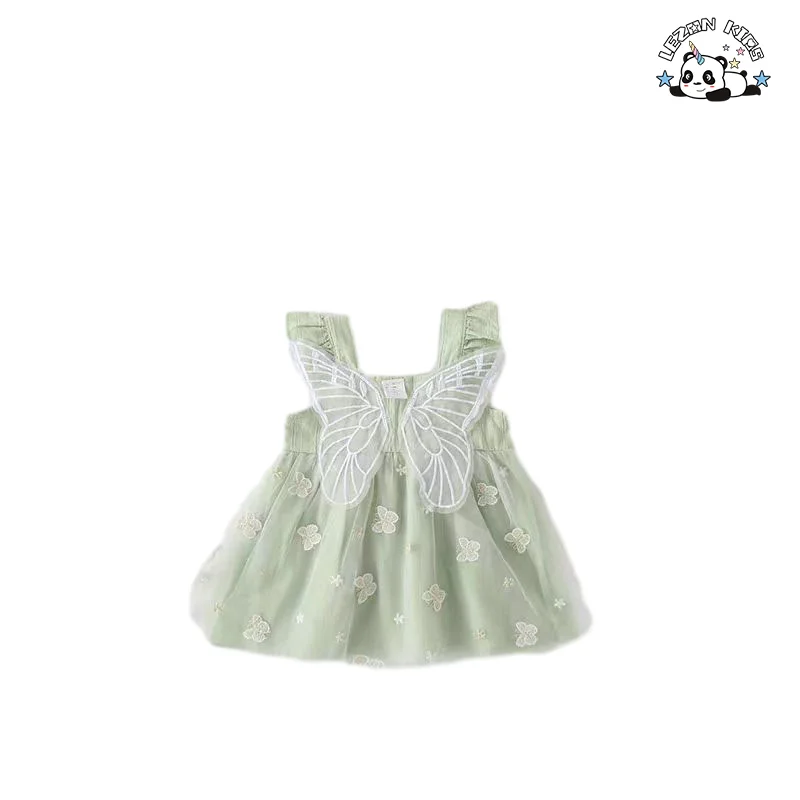 Customizable Wholesale High Quality Cute Flying Sleeve butterfly Pattern Printing Frocks Design Dresses for Kids Girls - Product Image