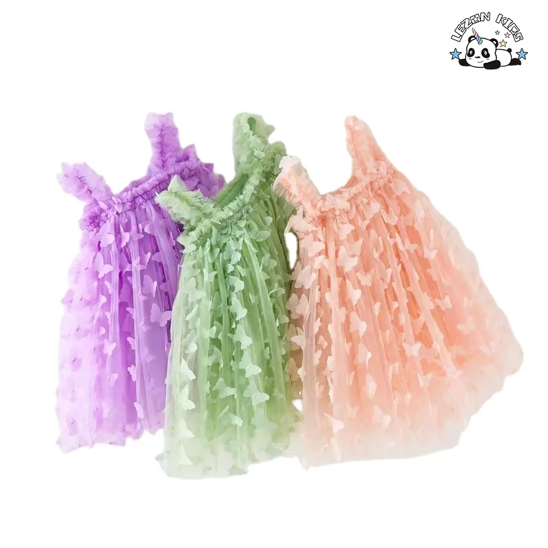 Customizable Wholesale High Quality Sweet Casual Lace Design with Plaid butterfly Girls Dresses for Summer