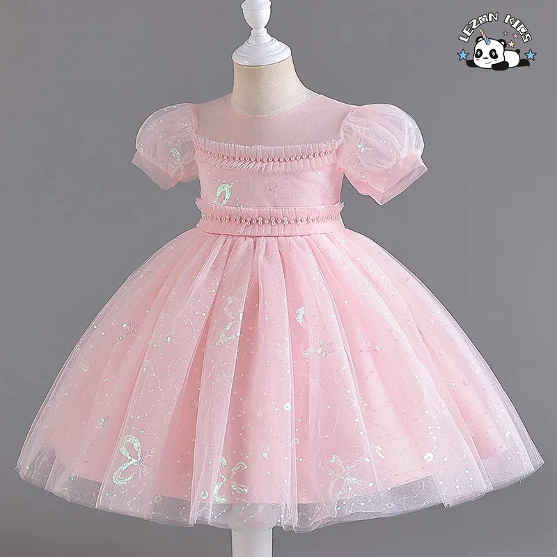 Customizable Wholesale Multi Colors Beaded Sequin Girls' Princess Party Dresses Gown Kid Clothing Dress - Product Image
