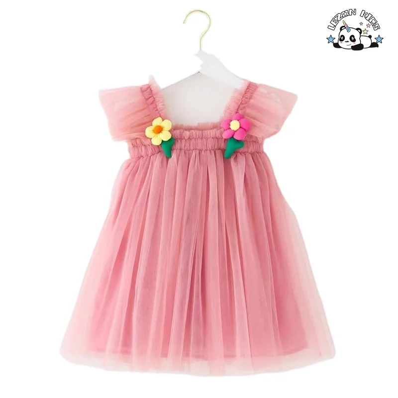 Customizable Wholesale New Design Flying Sleeve Cute Flowers Printed Fashon Tutu Girls Kids Dresses - Product Image