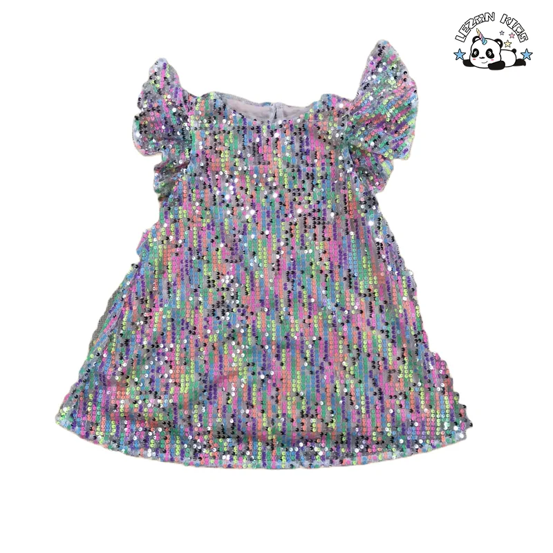 Customizable Wholesale New Innovations Latest Design Puff Sleeve Colorful Sequin Princess Girl Dress