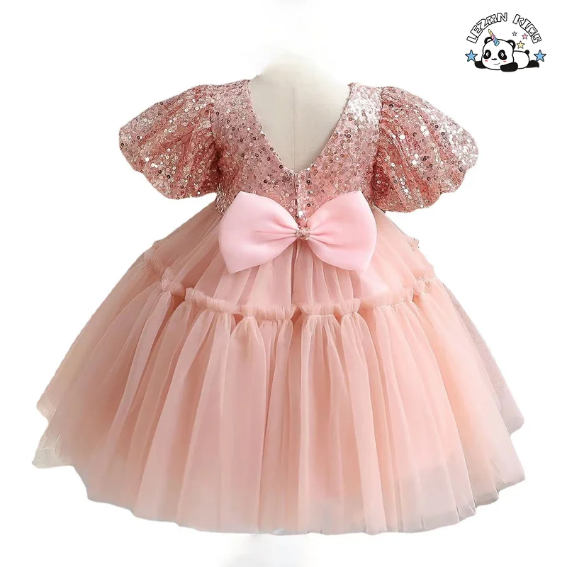 Customizable Wholesale New Innovations Latest Design Puff Sleeve Sequin Tutu Dress for Girls Kids
