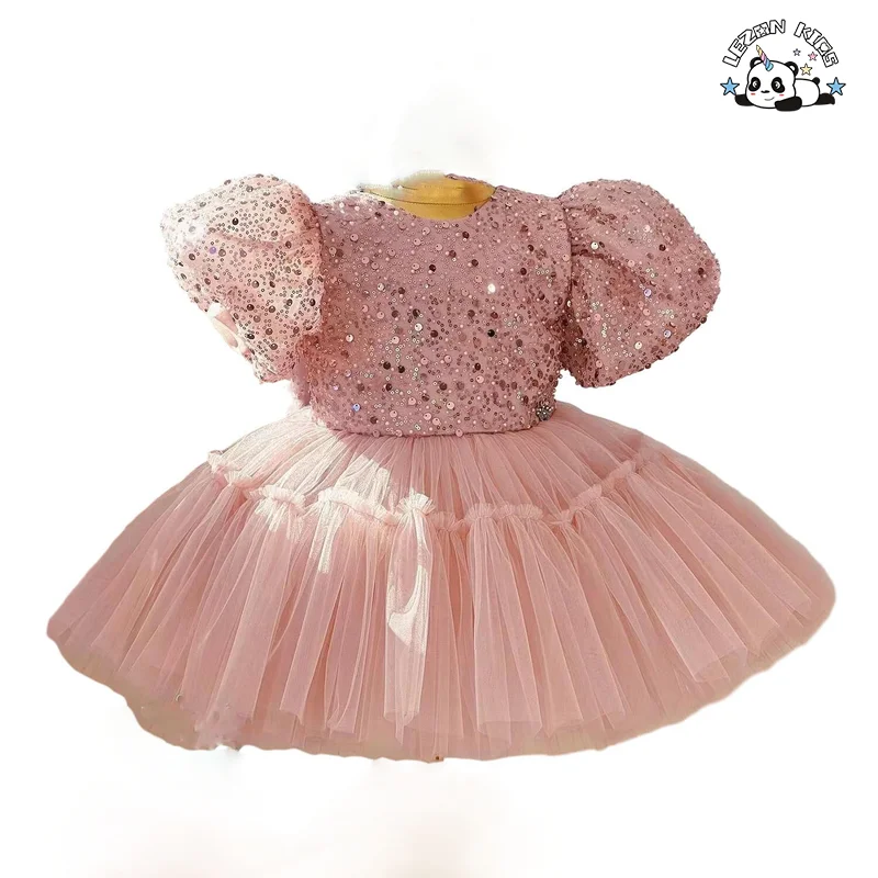 Customizable Wholesale New Innovations Latest Design Puff Sleeve Sequin Tutu Dress for Girls Kids - Product Image