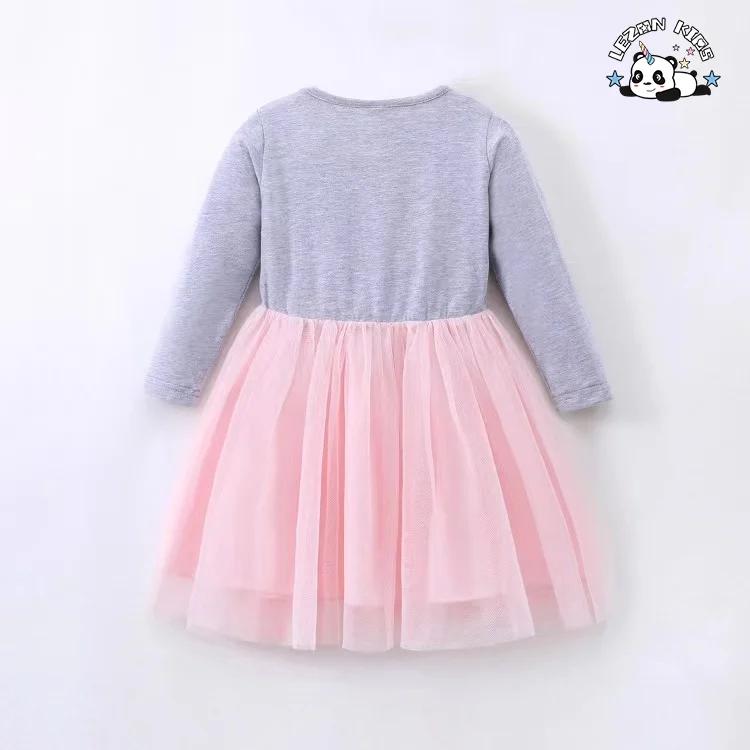 Customization Acceptable Kids Rainbow Patchwork Girls Long Dresses for Autumn - Product Image