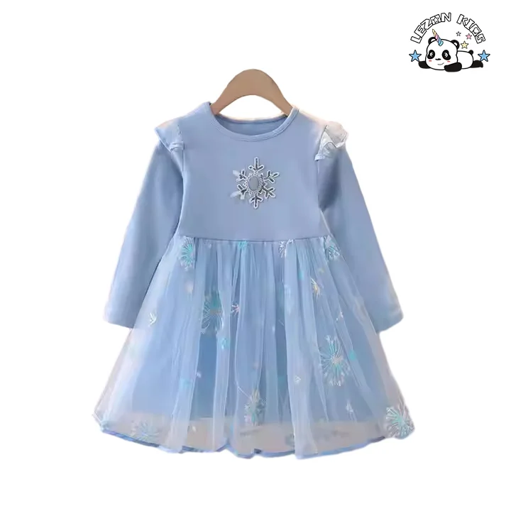 Customization Acceptable long sleeve party dress kid's tulle lace flower Girls Tutu Dress